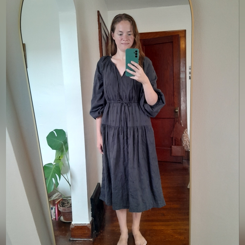 Old Navy Long Sleeve Dark Gray Dress W/ Embroidery